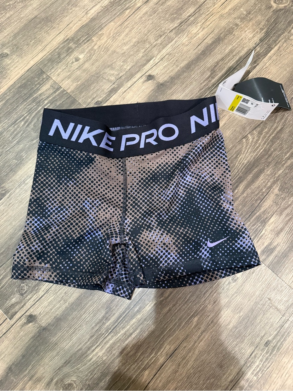 Nike Pro Black Shorts with Lavender Dot Print